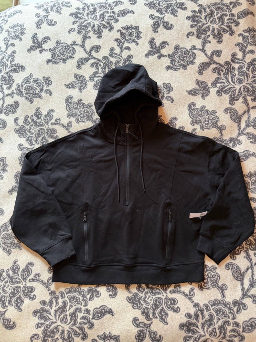 Black Hooded Pullover Sweatshirt with Zip Pockets